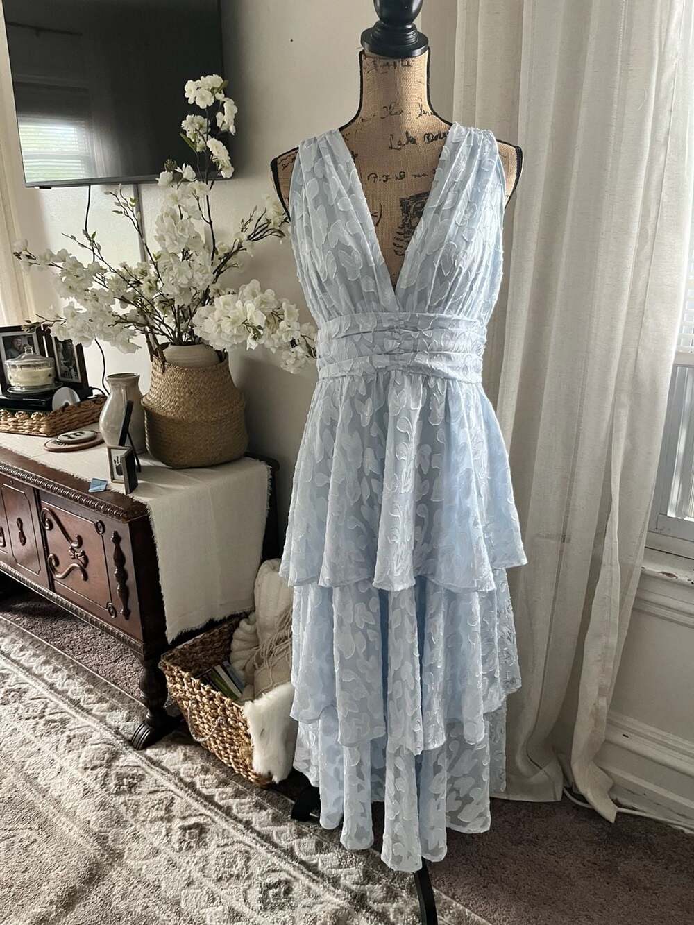 Dusty Blue Midi Dress Tiered Midi Dress
Jacquard Dress